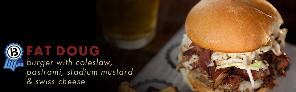 FatDoug: burger with coleslaw, pastrami, stadium mustard and swiss cheese